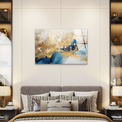 Navy Blue Gold Foil Painting Acrylic Glass Printing Wall Art Australian Made Quality