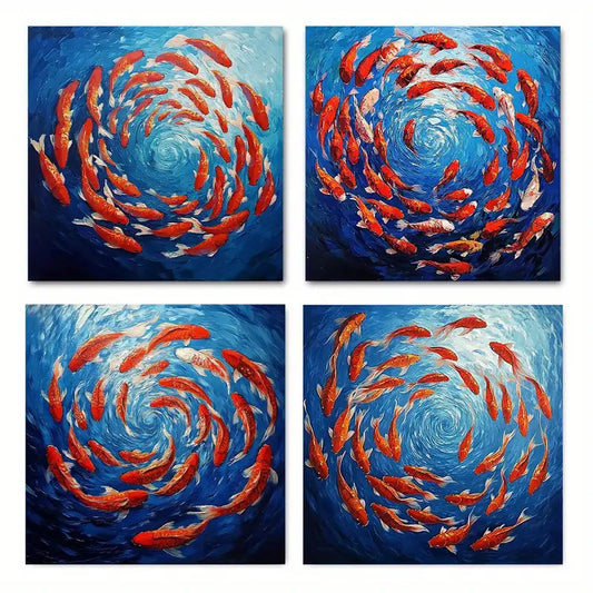 4pcs  Ocean whirlpool fish Suitable Wall Art Canvas Framed