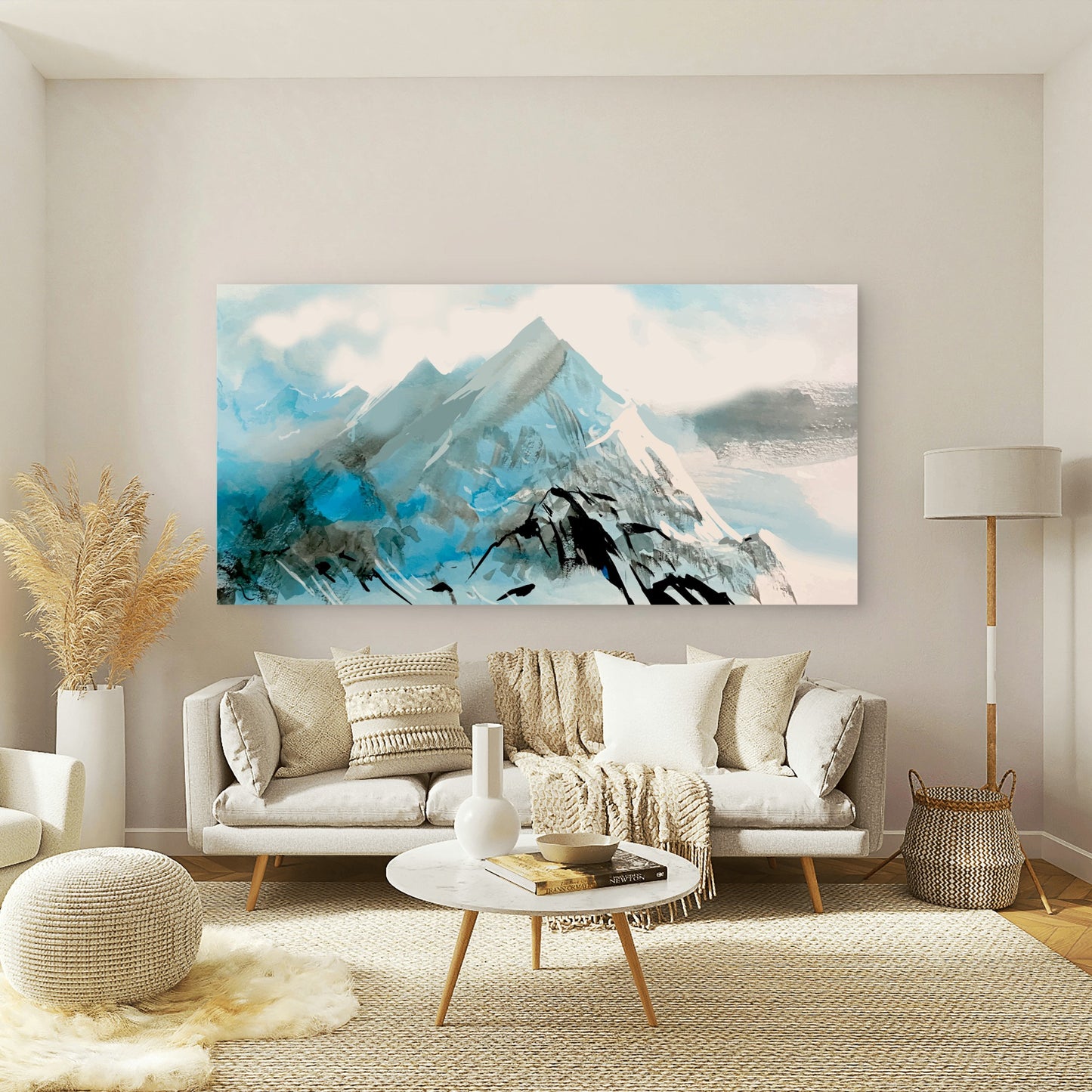 Blue And White Mountain Land Wall Art Canvas Office Home Room Framed 120x60cm