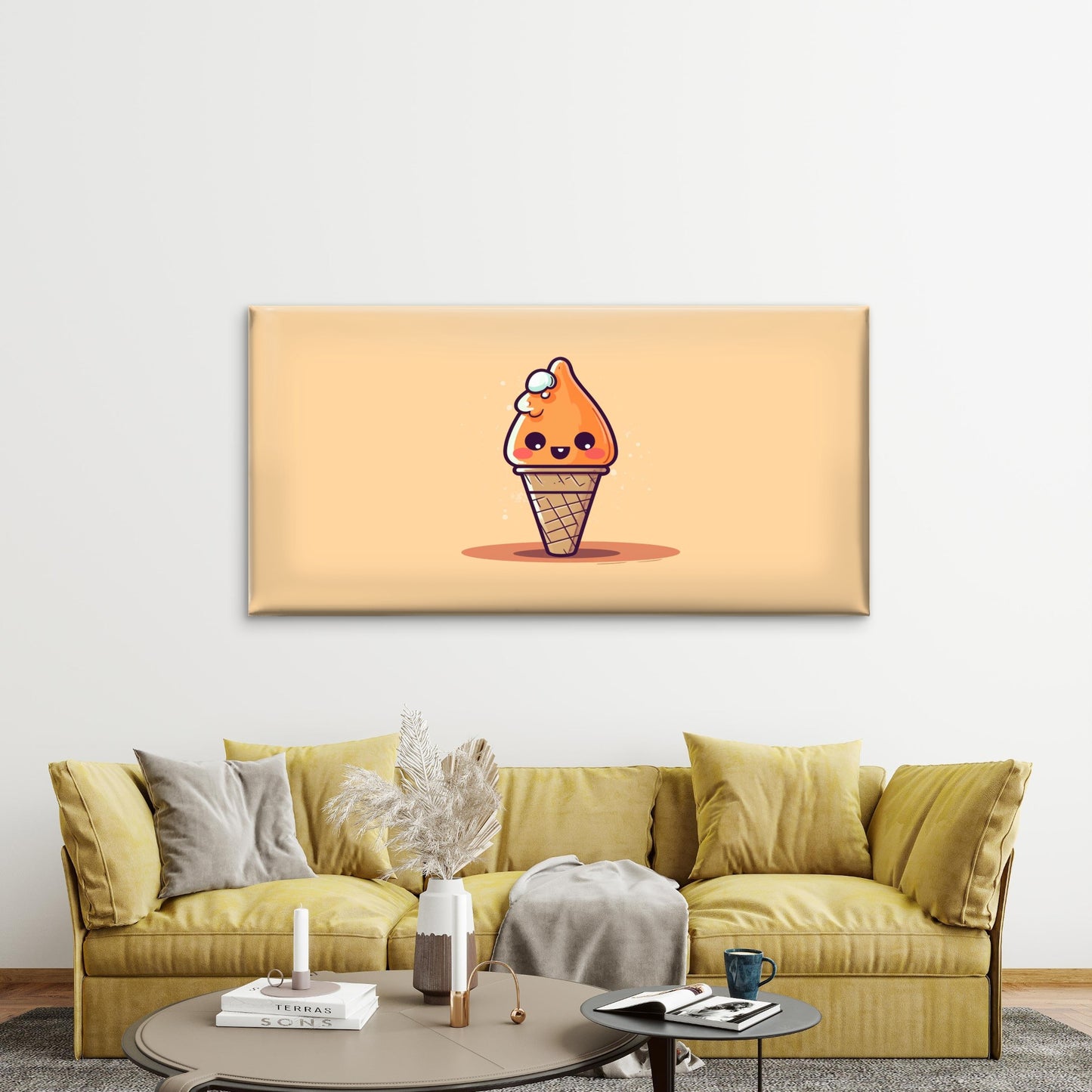 Kawaii Orange Soft Serve Pastel Wall Art Canvas Office Home Room Framed 120x60cm
