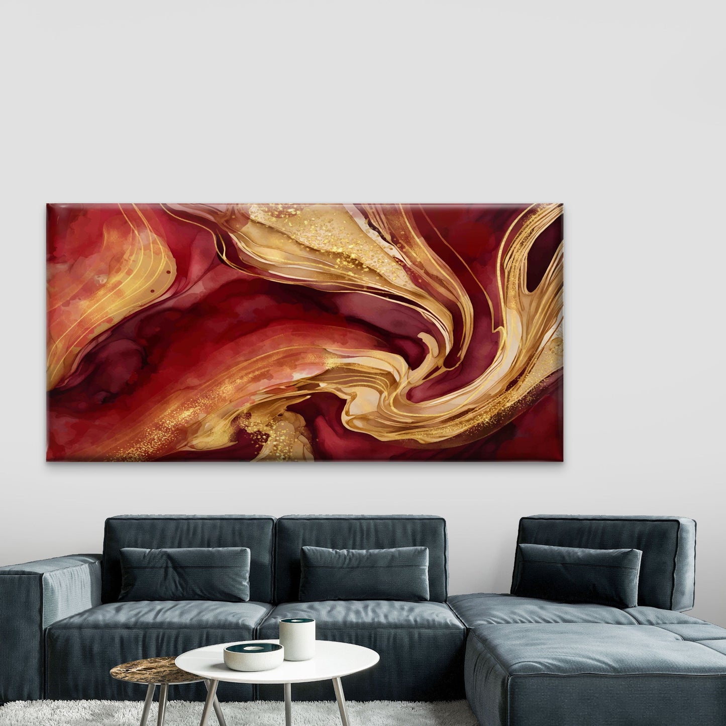 Abstract Red Gold Marble Wall Art Canvas Office Home Room Framed 120x60cm