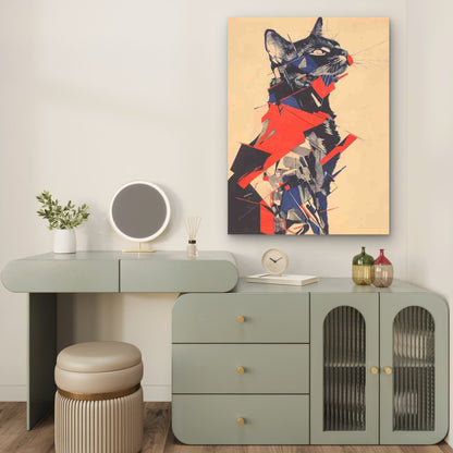 Abstract Cat Geometric & Cubist-Inspired Design 60x90cm Metal Print Ready to Hang - Bella Home Decor