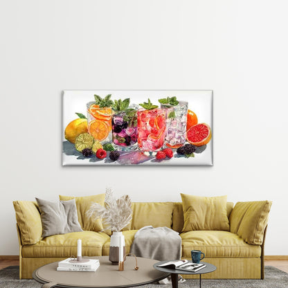 Refreshing Fruity Summer Drinks Wall Art Canvas Office Home Room Framed 120x60cm - Bella Home Decor