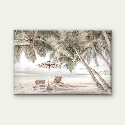 Beach Huts & Plam Trees Sea View Print 100% Australian Made - Bella Home Decor