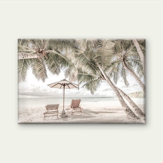 Beach Huts & Plam Trees Sea View Print 100% Australian Made