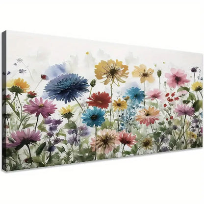 Colourful Flower Wildflowers Wall Art canvas office home room framed 120x60cm - Bella Home Decor