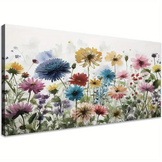 Colourful Flower Wildflowers Wall Art canvas office home room framed 120x60cm - Bella Home Decor