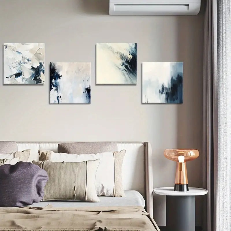 4pcs Abstract Brushstrokes Painting  Wall Art Canvas Framed