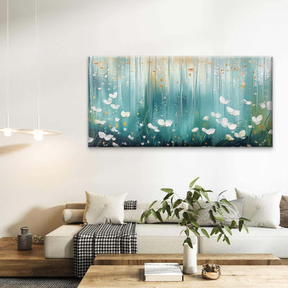 Abstract Forest White Flowers Wall Art Canvas Office Home Room Framed 120x60cm