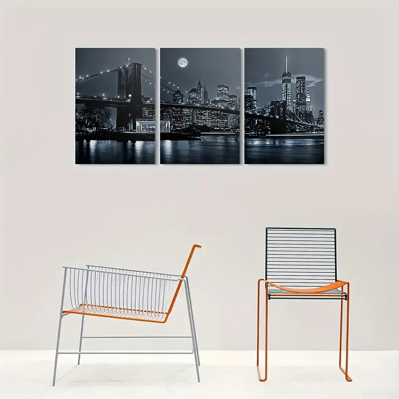 3pcs Black & White Urban Landscape Metal Print Ready to Hang Art - Bella Home Decor