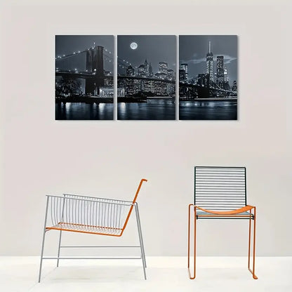 3pcs Black & White Urban Landscape Metal Print Ready to Hang Art - Bella Home Decor