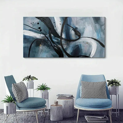 Black And White Graffiti Lines Wall Art canvas office home room framed 120x60cm - Bella Home Decor