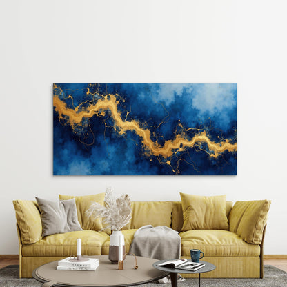 Azure Gold Marble Effect Wall Art Canvas Office Home Room Framed 120x60cm