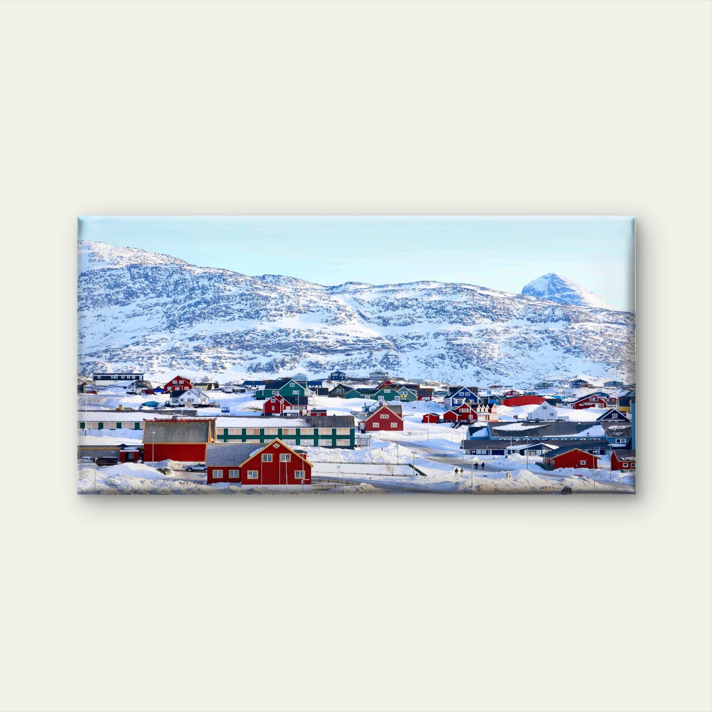Colorful Houses in Snowy Hills Wall Art Canvas Office Home Room Framed 120x60cm - Bella Home Decor