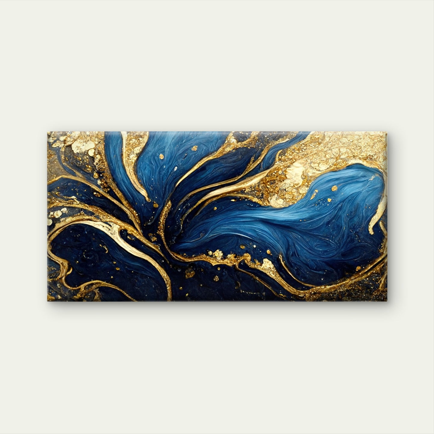 Blue Gold Marble Swirls Wall Art Canvas Office Home Room Framed 120x60cm