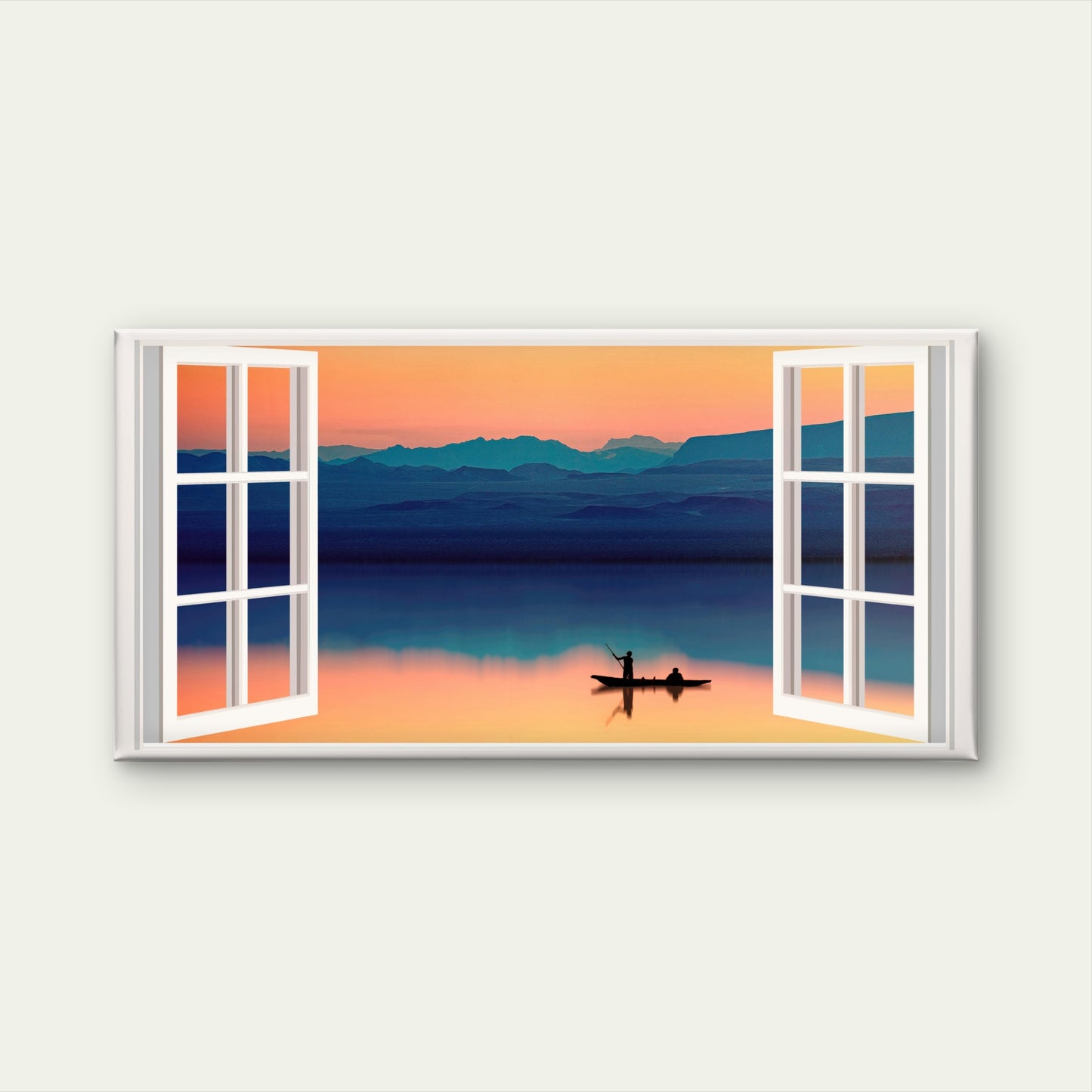 Sunset Lake Boat Silhouette Wall Art Canvas Office Home Room Framed 120x60cm - Bella Home Decor