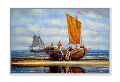 Fisherman, Ships, Boats Oil Painting Wall Art Limited Edition High Quality Print Canvas Box Framed White