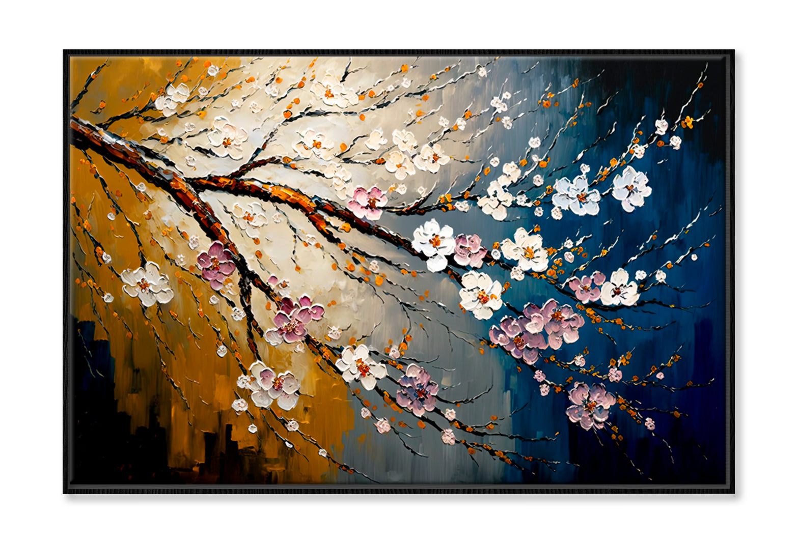 Cherry Blossom Oil Painting Wall Art Limited Edition High Quality Print Canvas Box Framed Black