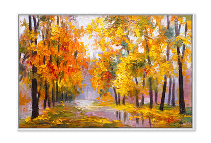 Autumn Forest with Fallen Leaves Trees Oil Painting Wall Art Limited Edition High Quality Print Canvas Box Framed White