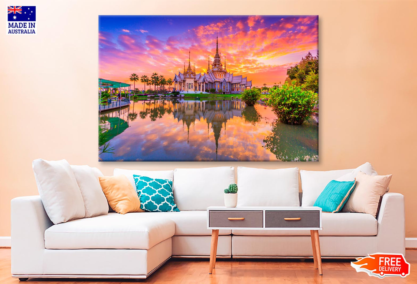 Sunset In Temple at Wat None Kum in Thailand Wall Art Decor 100% Australian Made