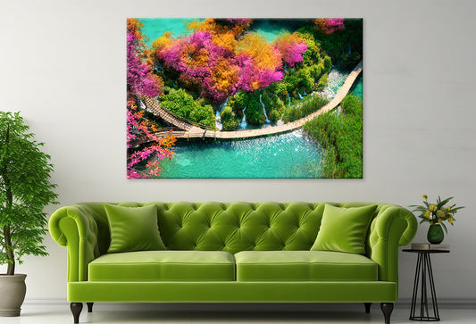 Wooden Path in Plitvice Lakes Wall Art Decor 100% Australian Made