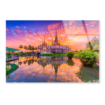 Sunset In Temple at Wat None Kum in Thailand  Acrylic Glass Print Tempered Glass Wall Art 100% Made in Australia Ready to Hang