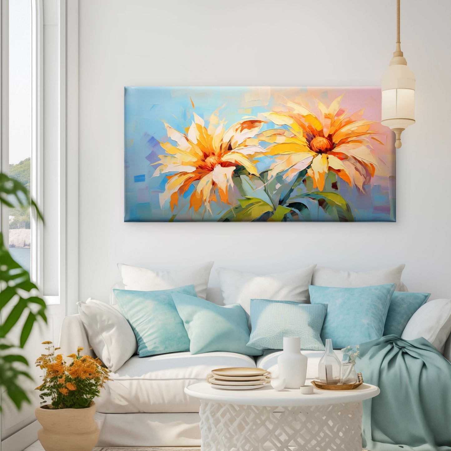 Yellow Daisies Oil Painting Wall Art Canvas Office Home Room Framed 120x60cm - Bella Home Decor