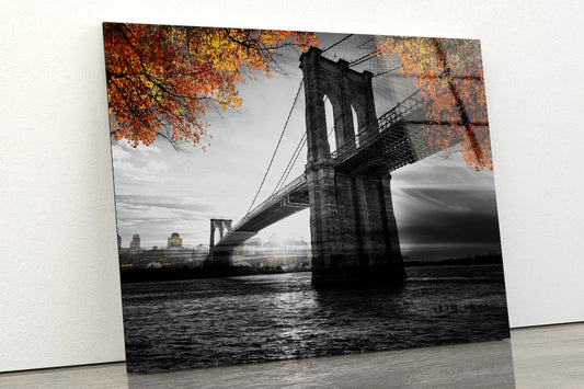 B&W Brooklyn Bridge Acrylic Glass Print Tempered Glass Wall Art 100% Made in Australia Ready to Hang