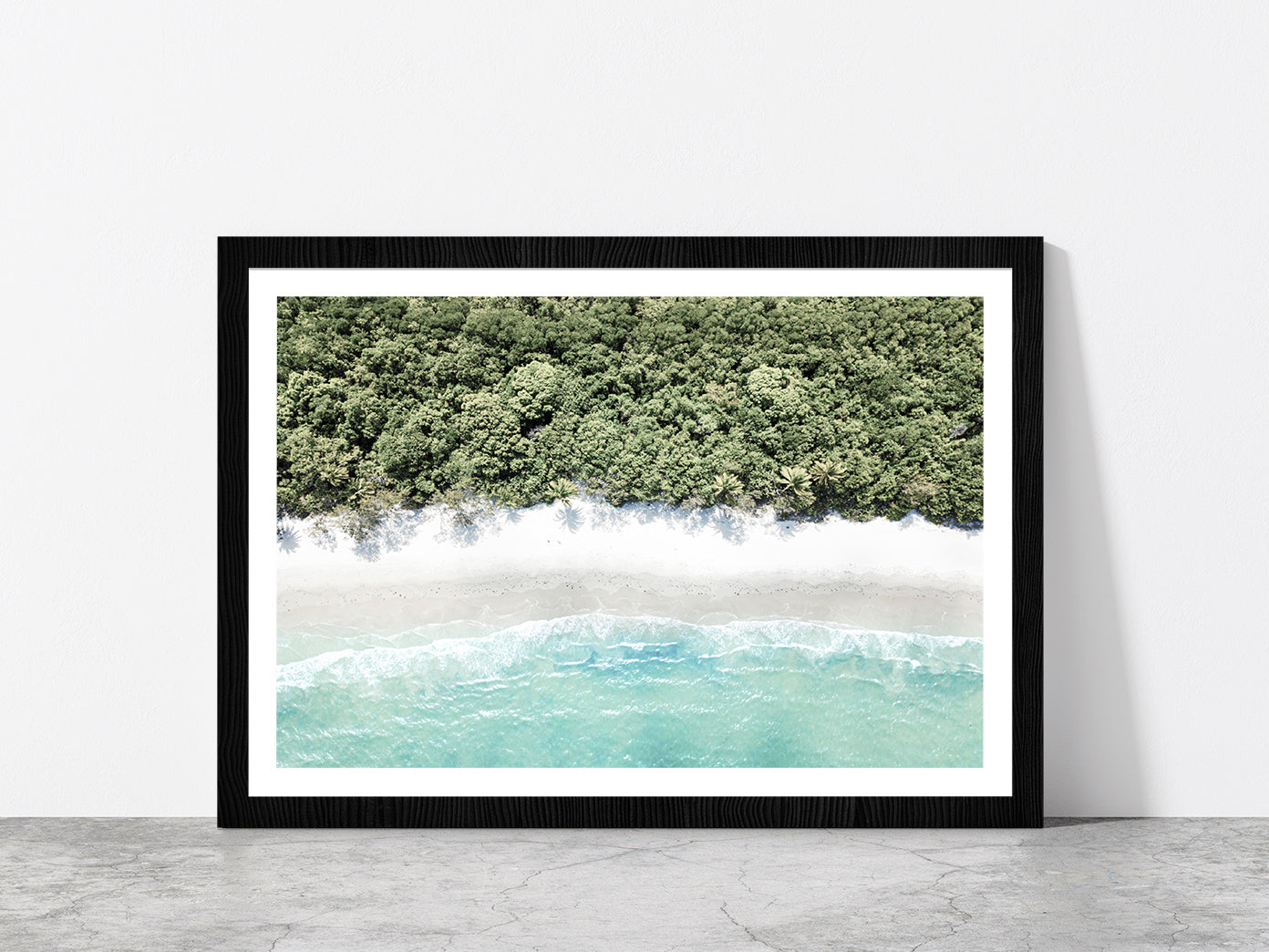 Forest near Beach Aerial View Photograph Glass Framed Wall Art, Ready to Hang Quality Print With White Border Black