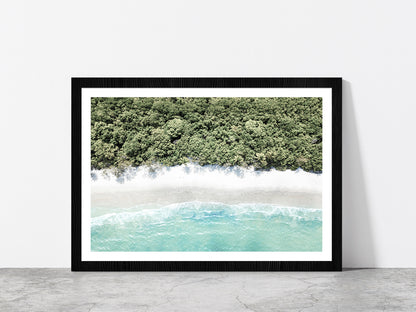 Forest near Beach Aerial View Photograph Glass Framed Wall Art, Ready to Hang Quality Print With White Border Black