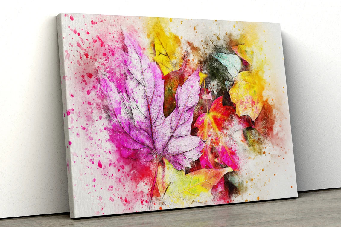 Multicolored leaves purple red yellow water color painting UV Direct Aluminum Print Australian Made Quality