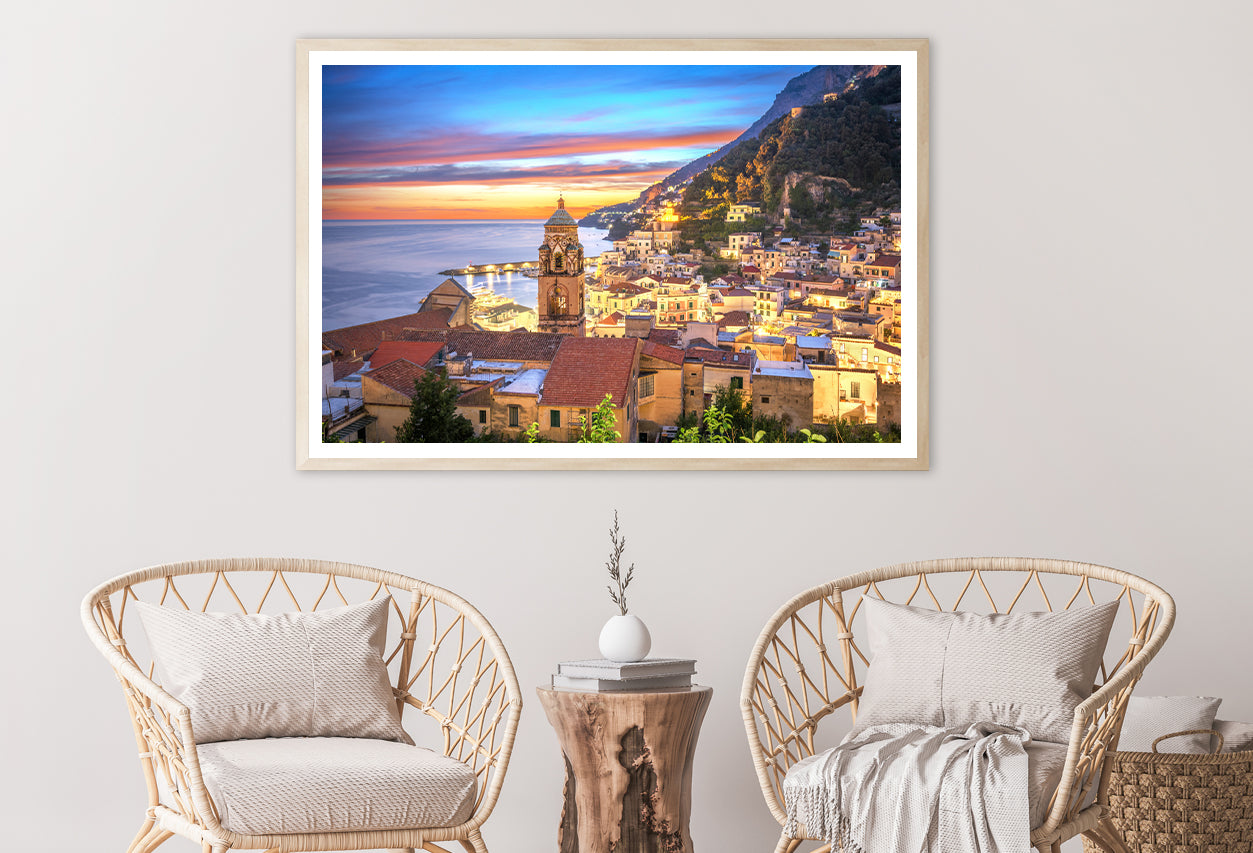 Blue & Orange Sky in Amalfi Coast Home Decor Premium Quality Poster Print Choose Your Sizes - Bella Home Decor