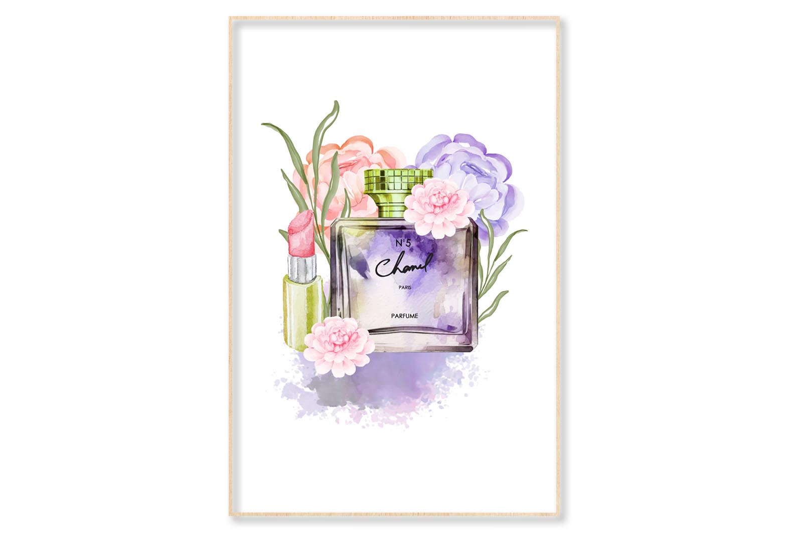 Pink-Purple Perfume with Yellow Cap Wall Art Limited Edition High Quality Print Canvas Box Framed Natural