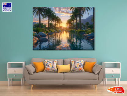 Trees in the River with Mountains Print 100% Australian Made - Bella Home Decor