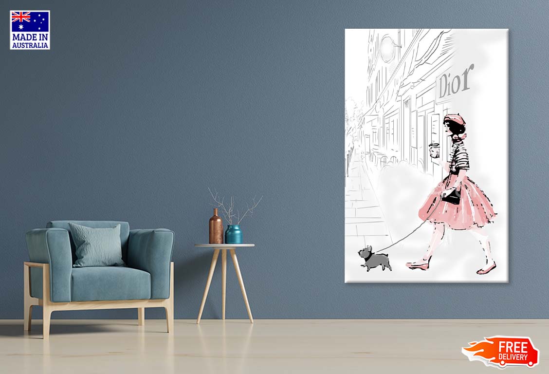 Pink Girl With her Puppy Fashion Art Print 100% Australian Made