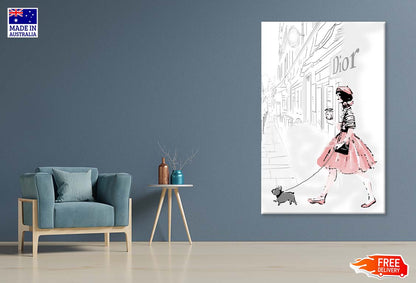 Pink Girl With her Puppy Fashion Art Print 100% Australian Made