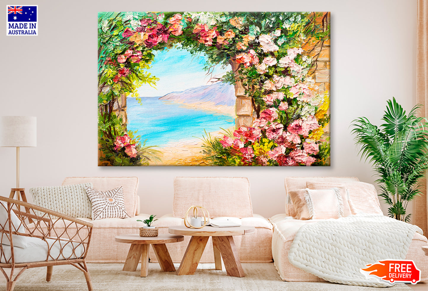 Flowers Arch Near The Sea Oil Painting Wall Art Limited Edition High Quality Print