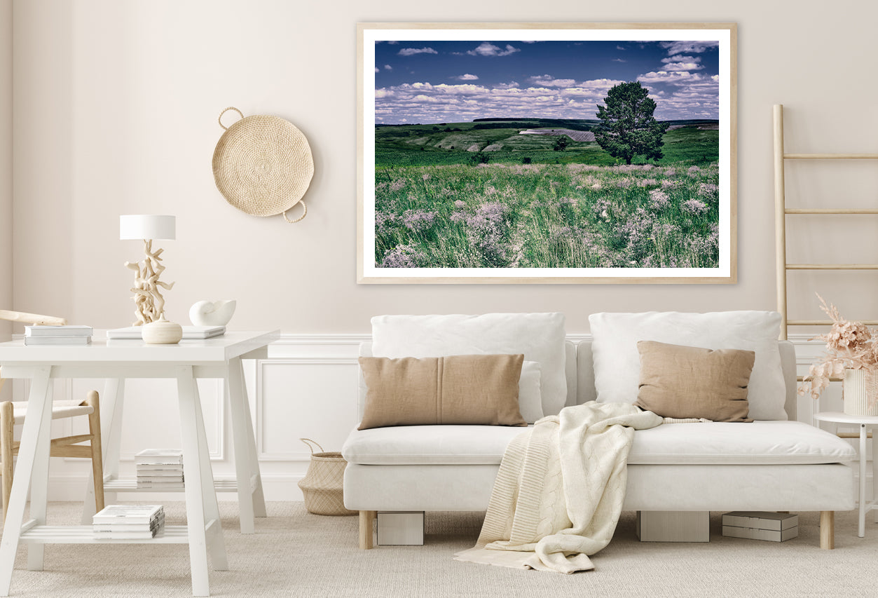 A Field Of Flowers with a Tree under a Sky Home Decor Premium Quality Poster Print Choose Your Sizes