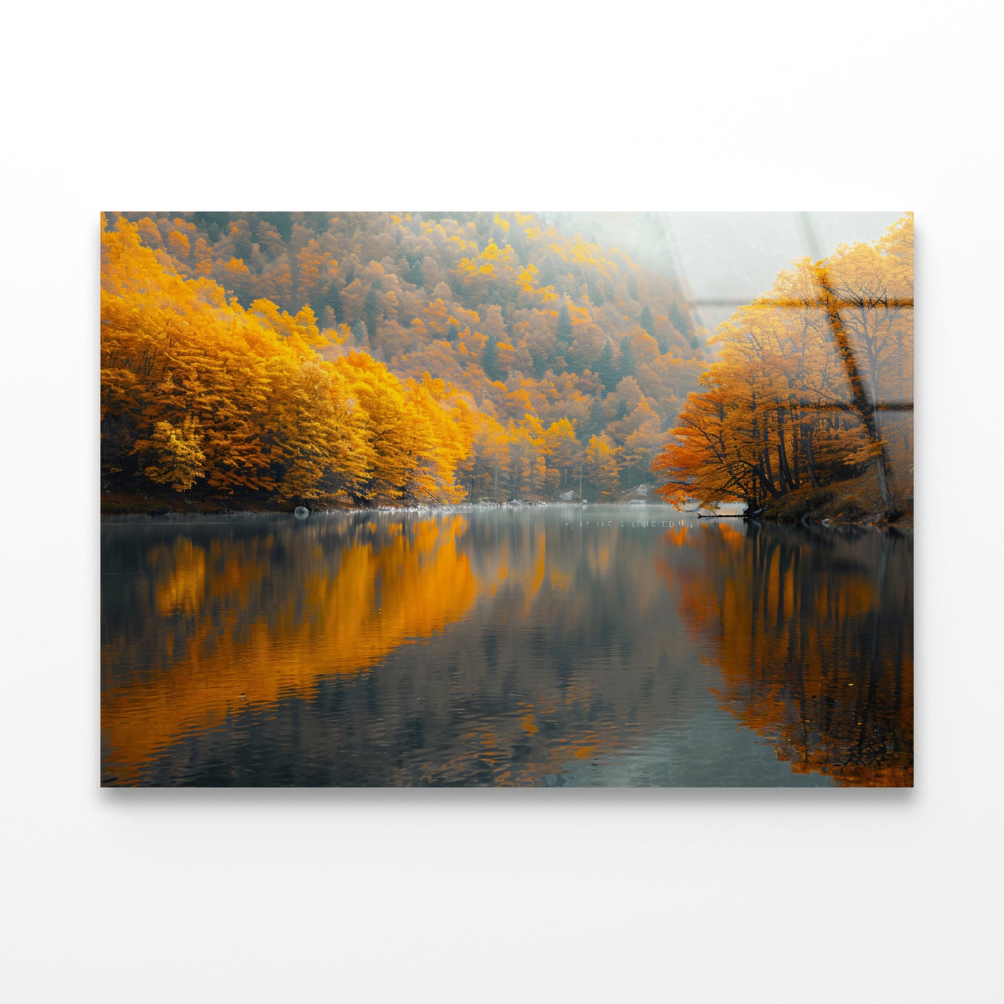 Serene Body of Water Surrounded by Trees in autumn Acrylic Glass Print Tempered Glass Wall Art 100% Made in Australia Ready to Hang