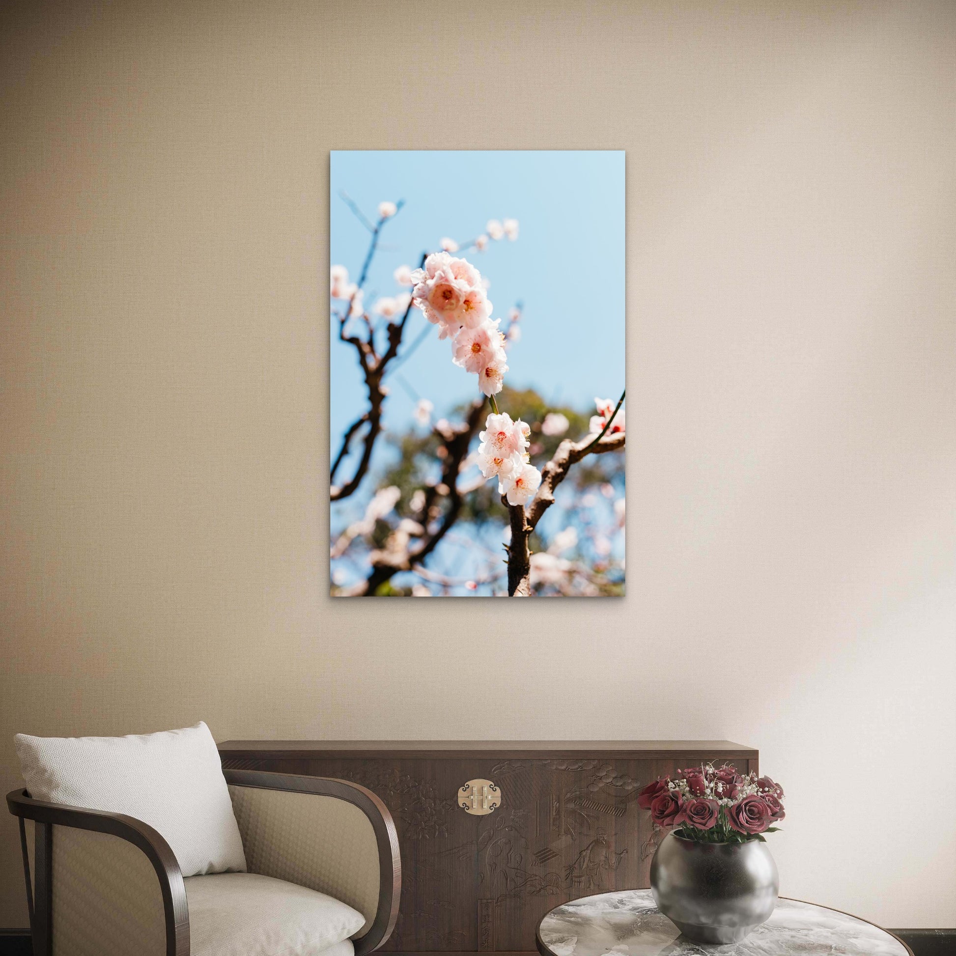 Spring Cherry Blossom Tree 40x60cm Metal Print Ready to Hang - Bella Home Decor