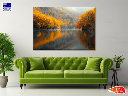 Serene Body of Water Surrounded by Trees in autumn Print 100% Australian Made - Bella Home Decor