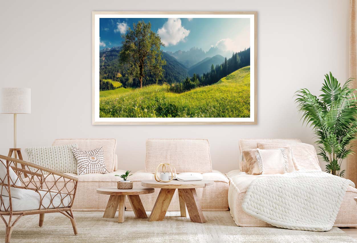 The Alps with Fresh Green Meadows with Mountains Home Decor Premium Quality Poster Print Choose Your Sizes