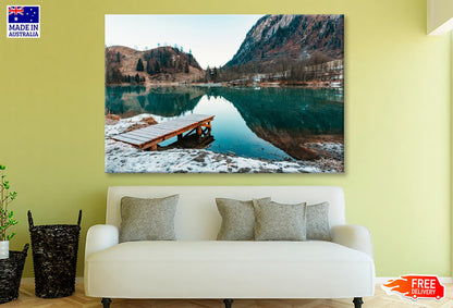 Mountain Lake Landscape & Wooden Pier  Wall Art Decor 100% Australian Made - Bella Home Decor