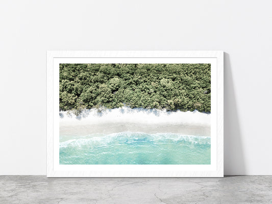 Forest near Beach Aerial View Photograph Glass Framed Wall Art, Ready to Hang Quality Print With White Border White