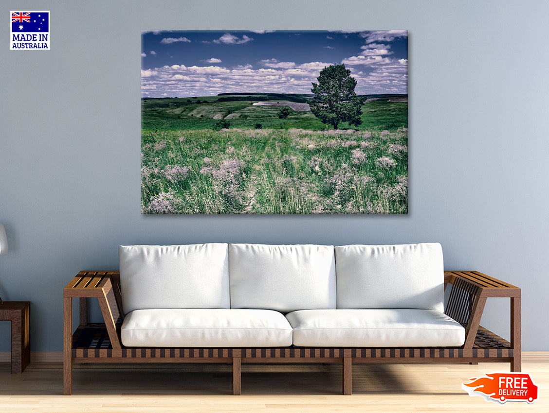 A Field Of Flowers with a Tree under a Sky Print 100% Australian Made