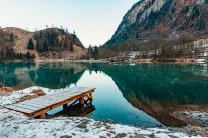 Mountain Lake Landscape & Wooden Pier Home Decor Premium Quality Poster Print Choose Your Sizes