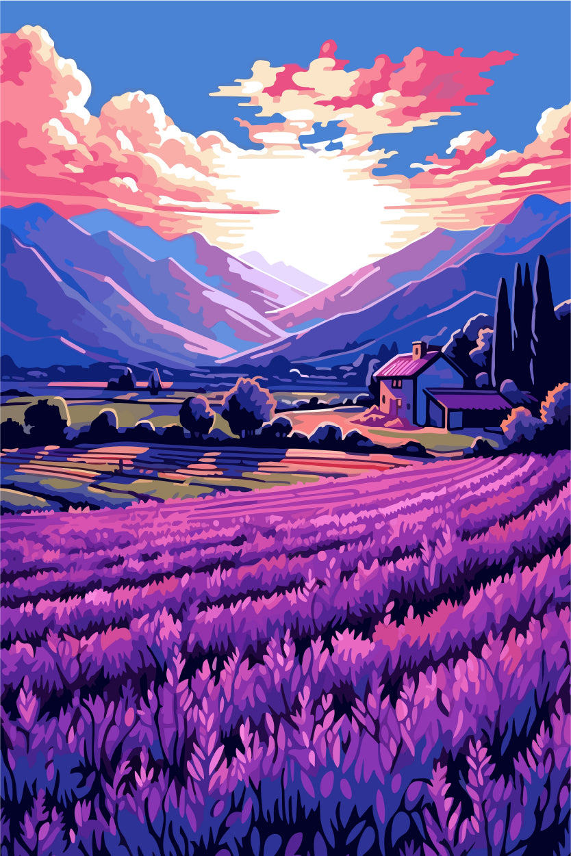 Purple Lavender Field Sunset Valley 40x60cm Metal Print Ready to Hang