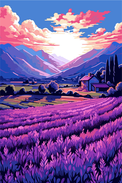 Purple Lavender Field Sunset Valley 40x60cm Metal Print Ready to Hang