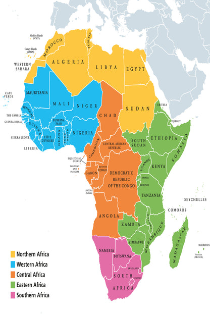 Africa Regions Political Map Home Decor Premium Quality Poster Print Choose Your Sizes