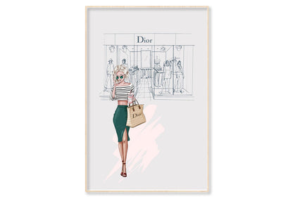 Fashion Store with Stylish Lady Wall Art Limited Edition High Quality Print Canvas Box Framed Natural